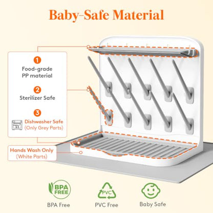 Lifewit Baby Bottle Drying Rack with Drain Mat & 10 Hooks, Newborn Essentials Must Haves, Bottle Storage Organizer for Countertop, Cabinet, Rack Dryer Holder for Pacifiers, Pump Parts, Baby Stuff - size: Medium-10 Hooks