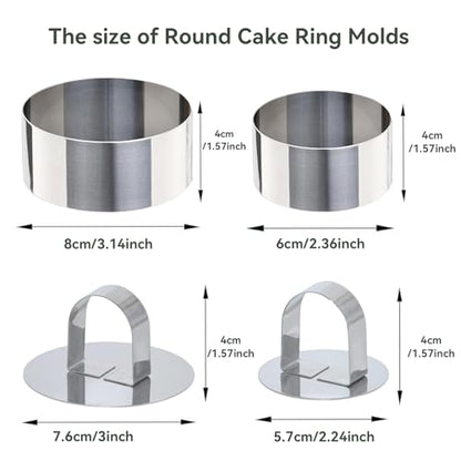 Uncle Jack 4 Pieces Round Cake Ring Molds, Stainless Steel Cake Ring Mold with Pusher, for Kitchen Tools, Baking Pastry, Mousse (Include 4 Rings and 2 Pushers) - size: Round 2 PCS 3 1/8" + 2 PCS 2 3/8"