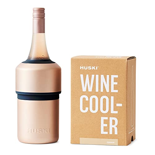Huski Wine Chiller | Award Winning Iceless Design | Keeps Wine Cold up to 6 Hours | Wine Accessory | Next Generation Ice Bucket | Fits Some Champagne Bottles | Perfect Gift for Wine Lovers (Champagne) - color: Matte Champagne