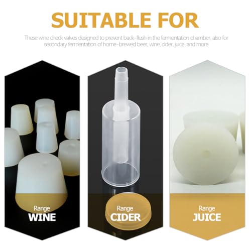 GALPADA Silicone Fermenting Airlocks and Plug Set for Home Brewing Wine Making, Conical White Wine Fermentation Valve with Hole Stopper, 3pcs Bubble Airlocks for Fermenters and Jars