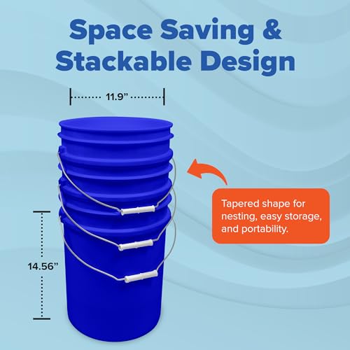 ePackageSupply 5 Gallon Bucket - Food Grade Bucket, Metal Handle Grip, BPA-Free, Heavy-Duty 90 Mil HDPE Plastic Pail, Stackable Utility Container, Made in USA, Lid Not Included, Blue, 12 Packs - color: Blue, size: 12 Packs