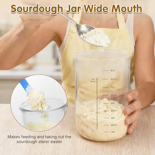 34oz Sourdough Starter Jar Kit,Wide Mouth Sourdough Starter Container with Feeding Tracking Band, Silicone Spatula&Sourdough Starter Kit-Baking Supplies(2 pack). (Blue) - color: Blue