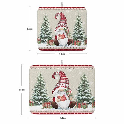 Christmas Dish Drying Mat for Kitchen Counter, Microfiber Rack Pads, Southwestern Xmas Gnomes Tree Winter Snowflake Absorbent Dish Bottle Drying Mat, 18''x24'', 1 Pack - size: 1PCS-18x24in