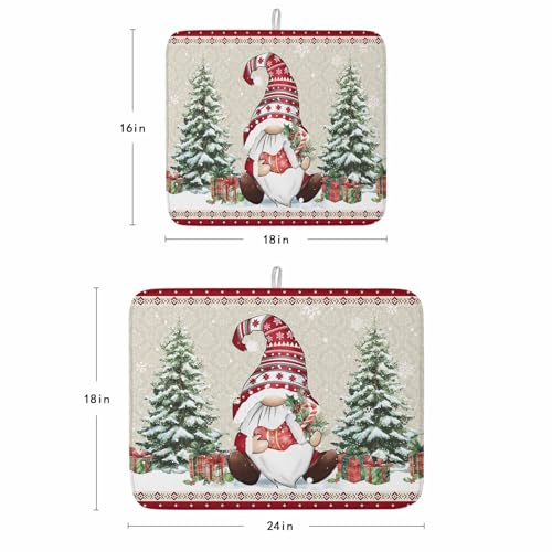 Christmas Dish Drying Mat for Kitchen Counter, Microfiber Rack Pads, Southwestern Xmas Gnomes Tree Winter Snowflake Absorbent Dish Bottle Drying Mat, 16''x18'', 1 Pack - size: 1PCS-16x18in