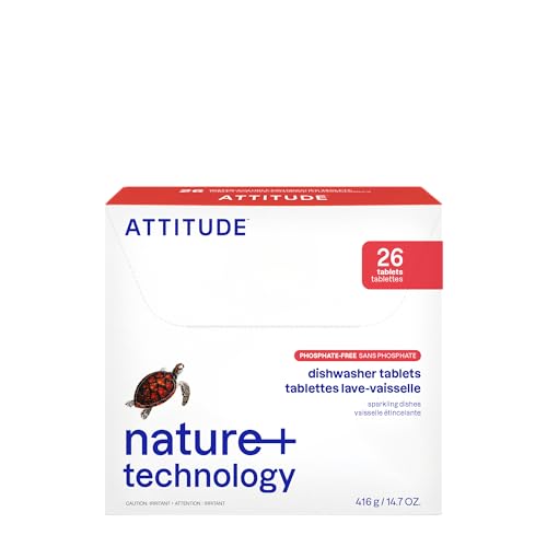ATTITUDE Dishwasher Pods, Plant-Based & Vegan, Phosphate-Free Detergent Tablets, Naturally Derived, Unscented, 26 Count - size: 26 Count (Pack of 1)