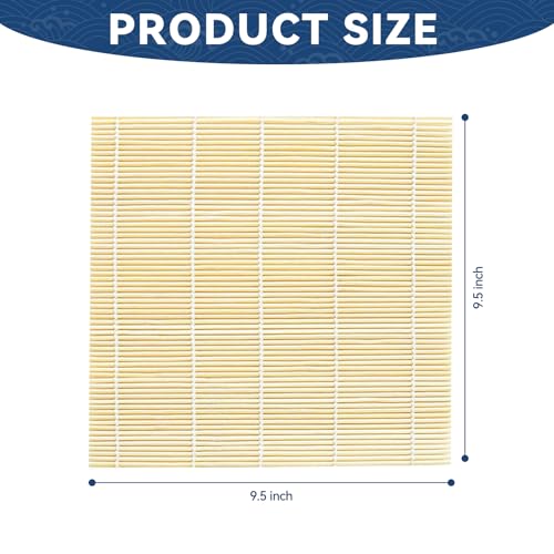 HOPELF 2 Pack 9.5 Inch Bamboo Sushi Mat - Sushi Roller Mat for Making, Shaping & Molding Sushi Roll & Kimbap - Food-Safe Sushi Making Supplies, Tools & Accessories - size: 9.5 inch