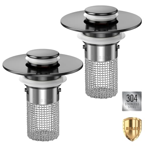 Bathroom Sink Drain Strainer,(2PCS) Pop-up Sink Drain Strainer with Removable Stainless Steel Strainer Basket Hair Catcher, Bathroom Sink Strainer for Bathroom Sink Stopper Replacement - color: Matte Black-2pack