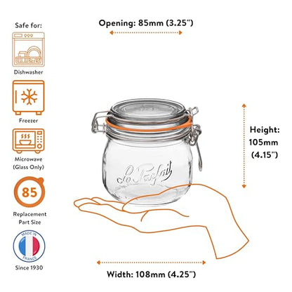 Le Parfait Super Jar 500mL (16oz) French Glass Preserving Jar w/Airtight Rubber Seal & Wire Bail Closure - BPA-Free Canning Jar for Pickles, Fruit, Sauce & Food Storage - Made in France Since 1930 4PK - color: 16oz (Set/4)