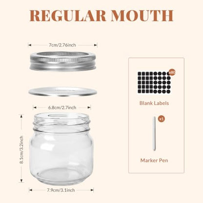 CycleMore 24 Pcs 8oz Clear Glass Mason Jars With Regular Silver Separable Lids, 250ml Round Spice Canning Jars for Honey, Jam, Herb, Wedding Favors, Kitchen Storage, DIY Souvenir - size: 8oz - 24 Pack