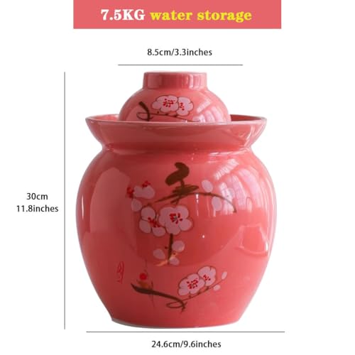 Thickened Ceramic Kimchi Jar, Water Seal Fermentation Tank, Chinese Plum Blossom Pattern Storage Container, Pickled Cucumbers, Sauerkraut(7kg/246.9oz) - size: 7kg/246.9oz