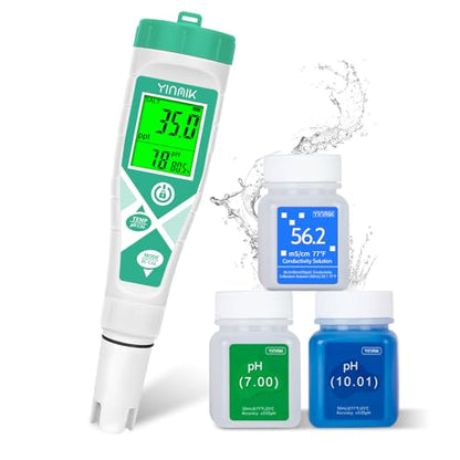 YINMIK Pool pH Salt Tester, Digital Salinity Meter for Saltwater Pool, Simultaneous Display Salt pH TDS for Koi Pond, Reef Tank, Aquarium, Hydroponic PPM pH EC Reader, Hydrometer with S.G. Card - color: Blue