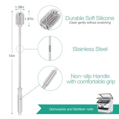 Silicone Bottle Brush,Bottle Cleaning Brush,Long Handle,Flexible and Bendable Kitchen Cleaner Brush for Narrow Neck Containers,Water Cup,Baby Bottles,Sports Bottle,Glassware