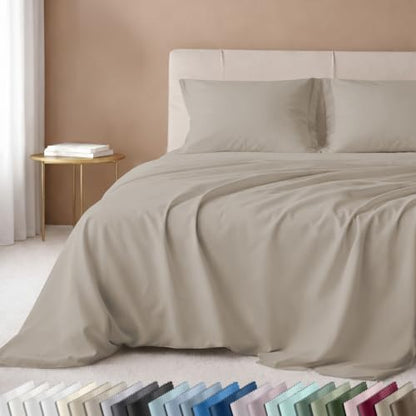 California Design Den Natural 100% Cotton Sheets Twin Size Bed Set - Luxury 600 Thread Count Sateen, Fully Elasticized Deep Pocket Twin Cotton Sheets, Durable - Soft Linen - color: 06 - Soft Linen, size: Twin