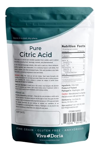 Viva Doria 100% Pure Citric Acid, Food Grade, Fine Grain, 12 oz (340 g)