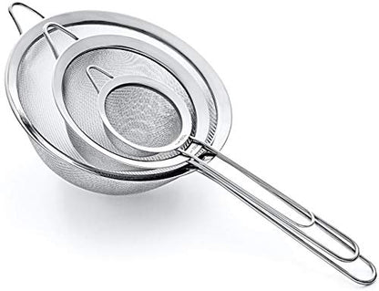 Strainer Set Fine Mesh – Premium 304 Stainless Steel (18/8) – 8″, 5.5″ and 3.3″ Sturdy Kitchen Strainers (Silver) - color: Silver