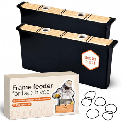 Bee Feeder - Beeswax-Treated Wood -2 Pack 3.5L Bee Feeders for Hives -(19Lx8.6Hx1.9W)In -Easy to Use and Clean -Feeding and Supplementation -Essential Beekeeping Equipment for Honeybee Hives