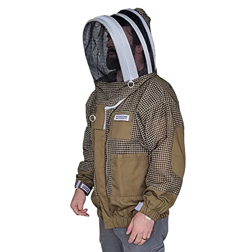 Sting Stopper Ventilated Beekeeping Jacket with Veil | Triple Layer Breathable Bee Jacket | Long Torso, 7 Pockets, YKK Zippers for Men & Women - Olive Green, X-Small - color: Olive Green, size: X-Small