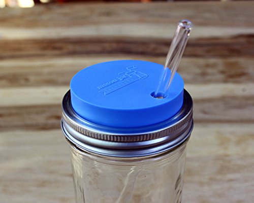 Charcoal Gray Silicone Straw Hole Tumbler and Fermentation Lids with Stainless Steel Bands by Mason Jar Lifestyle (2 Pack, Regular Mouth)