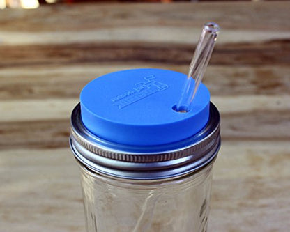 Charcoal Gray Silicone Straw Hole Tumbler and Fermentation Lids with Stainless Steel Bands by Mason Jar Lifestyle (2 Pack, Regular Mouth)