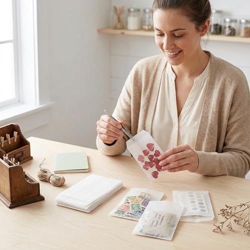 Quotidian White Flat Small Glassine Paper Bags 3" x 5" (8 x 13.3cm) Pack of 100 - Cookies Grocery Confetti Crafting Projects Candy Gift - size: 3x5 Inch