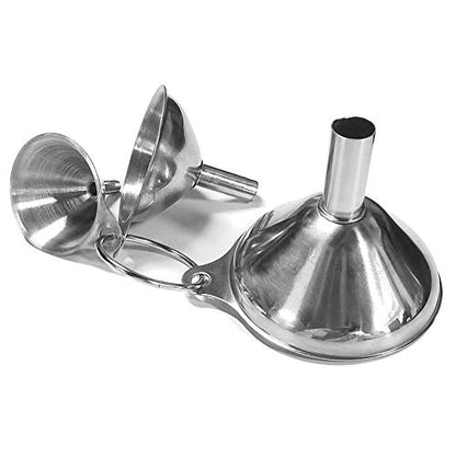 3-Piece Stainless Steel Kitchen Funnel Set with 2 Brushes - Stackable Metal Funnels for Essential Oils, Perfume Bottles, Spices, Liquids & Dry Ingredients (Food-Grade, Rust-Proof)
