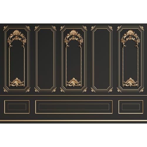 Leyiyi 6x4ft Gold Black Vintage Room Inside Backdrop European Frame Modern House French Castle Cementery Wall Retro Style Photo Background Cowboy Kids Birthday Vinyl Portrait Studio Photo Props - color: Black, size: 6x4ft