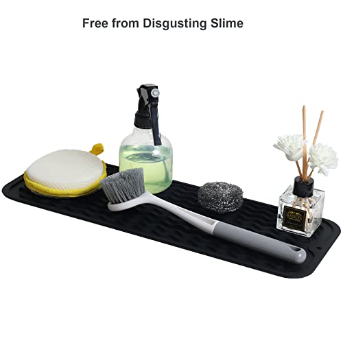 ZLR 2 Pcs Small Dish Drying Mat (6" x 17" / 153 x 433mm) - Narrow Silicone Drainer for Kitchen Counter, Apartment & RV - Compact Sponge Holder & Sink Caddy Tray, Non-Slip Food-Grade Silicone (Black) - color: Black, size: 17" x 6"