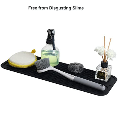 ZLR 2 Pcs Small Dish Drying Mat (6" x 17" / 153 x 433mm) - Narrow Silicone Drainer for Kitchen Counter, Apartment & RV - Compact Sponge Holder & Sink Caddy Tray, Non-Slip Food-Grade Silicone (Black) - color: Black, size: 17" x 6"