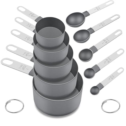 Measuring Cups and Spoons Set of 10 Pieces, Nesting Measure Cups Spoons with Stainless Steel Handle for Dry & Liquid Ingredient, Kitchen Gadgets, Grey - color: Grey 10 Pcs