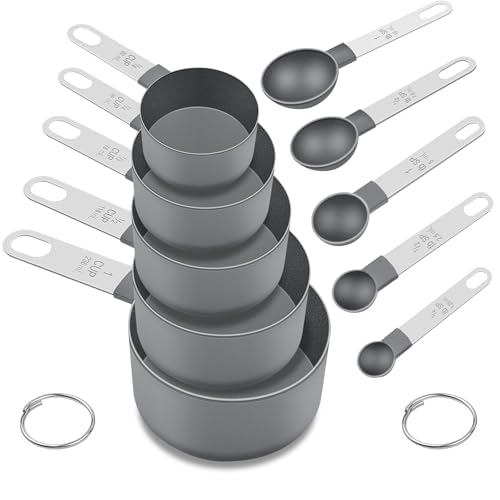 Measuring Cups and Spoons Set of 10 Pieces, Nesting Measure Cups Spoons with Stainless Steel Handle for Dry & Liquid Ingredient, Kitchen Gadgets, Grey - color: Grey 10 Pcs