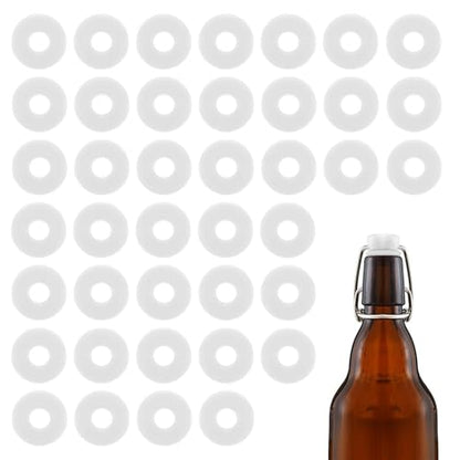 40 PCS Silicone Gaskets Washers Seals for Swing Flip Top Bottles, Replacement Caps Sealing Rings, Airtight Leakproof for Home Brew Beer, Soda, Beverage Bottles (White O Flat Washer) - color: White O Flat Washer