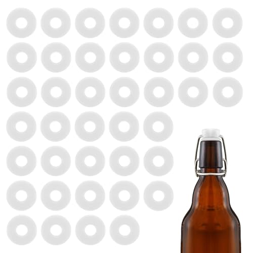 40 PCS Silicone Gaskets Washers Seals for Swing Flip Top Bottles, Replacement Caps Sealing Rings, Airtight Leakproof for Home Brew Beer, Soda, Beverage Bottles (White O Flat Washer) - color: White O Flat Washer