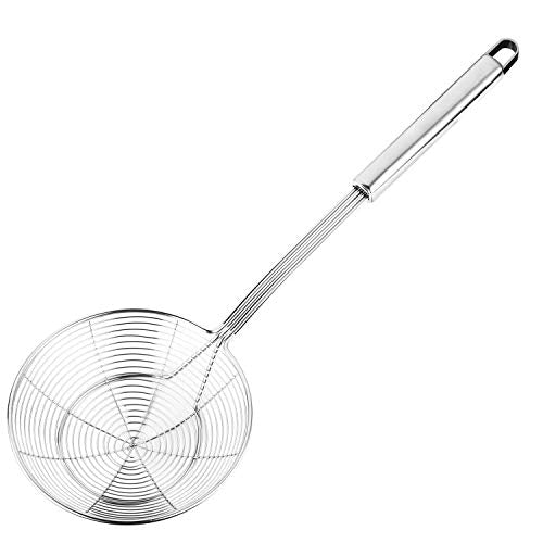 Hiware Solid Stainless Steel Spider Strainer Skimmer Ladle, Kitchen Utensils Wire Strainer Pasta Spoon, 7 Inch - size: 7-inch