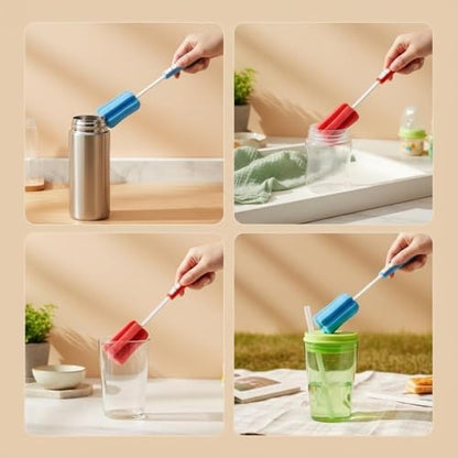 3PCS Adjustable Sponge Cleaning Brush Bottle Cleaning Brush with Plastic Long Handle Cup Cleaner for Coffee Glasses Pot Milk Cup Mugs
