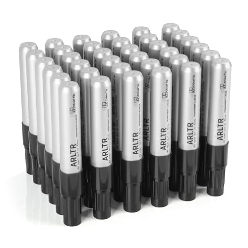 ARLTR Permanent Markers King Size (Black), Bulk of 36 Large Chisel Tip, Works on Plastic, Wood, Stone, Metal, Glass and Poster Boards for Doodling, Coloring