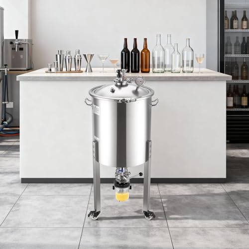 VEVOR Pressure Fermenter 15 PSI, 16 Gal/60L All-in-One Stainless Steel Conical Secondary Fermentation Bucket, with Cooling Tube, Yeast Slurry Collection Bottle, for Wine, Beer Brewing Equipment - size: 16 Gal-Fermenter2.0