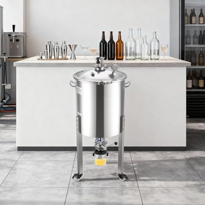 VEVOR Pressure Fermenter 15 PSI, 16 Gal/60L All-in-One Stainless Steel Conical Secondary Fermentation Bucket, with Cooling Tube, Yeast Slurry Collection Bottle, for Wine, Beer Brewing Equipment - size: 16 Gal-Fermenter2.0