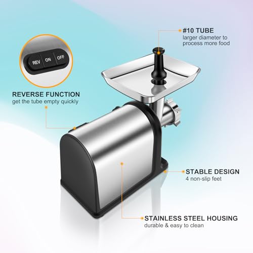 AAOBOSI Heavy Duty Stainless Steel Meat Grinder | 3000W Max | 3 Plates | 3 Sausage Stuffers | Stainless Steel Blade | Kubbe Maker | One-Button Control - color: Silver+Black