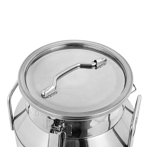 40L/10.5 Gallon Milk Can, Heavy Duty Metal Iced Bucket, Food Grade Stainless Steel Milk Jug with Sealed Lid and Carry Handle, for Wine Oil Grains Storage Container