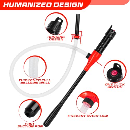 Portable Transfer Pump Battery Operated Electric Siphon Pump for Gas, Fuel, Diesel, Water Transfer 2.4 GPM Flow Oil Extractor, 47" Hose-Easy to Use Hand Fuel Pump, Multi-Use Siphon Transfer Pump(Red) - color: 1 Pack Red