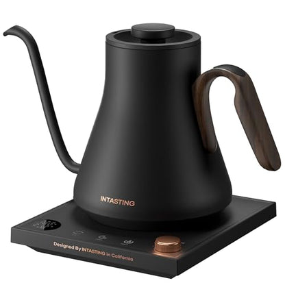 INTASTING Electric Kettle, Gooseneck Electric Kettle, ±1℉ Precise Temperature Control, Stainless Steel Interior, Quick Heating for Pour Over Coffee, Tea & Boiling Water, 0.9L (Matte Black) - color: Matte Black