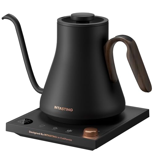 INTASTING Electric Kettle, Gooseneck Electric Kettle, ±1℉ Precise Temperature Control, Stainless Steel Interior, Quick Heating for Pour Over Coffee, Tea & Boiling Water, 0.9L (Matte Black) - color: Matte Black