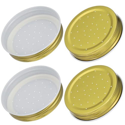 BESPORTBLE 4pcs Bee Entrance Feeders Perforated Metal Mason Jar Lids Beehive Waterer Honey Bee Canning Feeder Beekeeping Supplies
