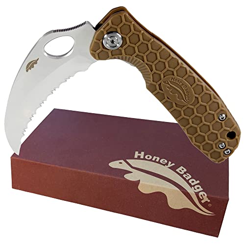 Honey Badger Pocket Knife, EDC Claw Hawkbill Folding Utility Knife, EDC Knife with Stainless Steel Blade, Claw Pocket Knives, Reversible Pocket Clip - 3.4" (Claw Serrated Large Tan) - color: Large Claw Serrated Tan