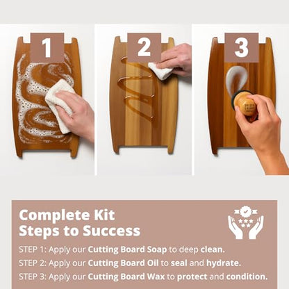 The Block & Board Company Specialist Chopping Board Complete Kit Food Grade Soap, Wax & Oil | Cleans, Nourishes, Seals & Protects Wood, Butcher Blocks, Countertops & Utensils | 3 Piece Set - size: Complete Kit