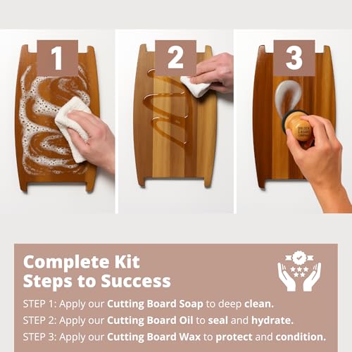 The Block & Board Company Specialist Chopping Board Complete Kit Food Grade Soap, Wax & Oil | Cleans, Nourishes, Seals & Protects Wood, Butcher Blocks, Countertops & Utensils | 3 Piece Set - size: Complete Kit