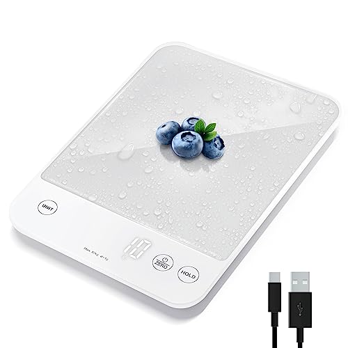 Etekcity Food Kitchen Scale, 22lb Digital Weight Scale Grams and Ounces Rechargeable Waterproof Tool for Weight Loss, Cooking, Baking, Meat, Bread, Large 0.05oz/1g Accuracy | 22 Lb/10 Kg Capacity, 0.05oz/1g Precision, IPX6 Splash-Resistant, USB-C Recharge