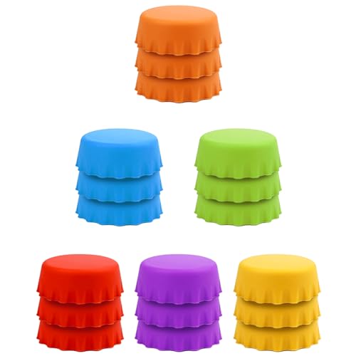 18 PCS Reusable Silicone Bottle Caps, 6 Vibrant Colors for Home Brew, Soft Drinks, Soda Bottles, Wine Bottles & More (Large) - size: Large