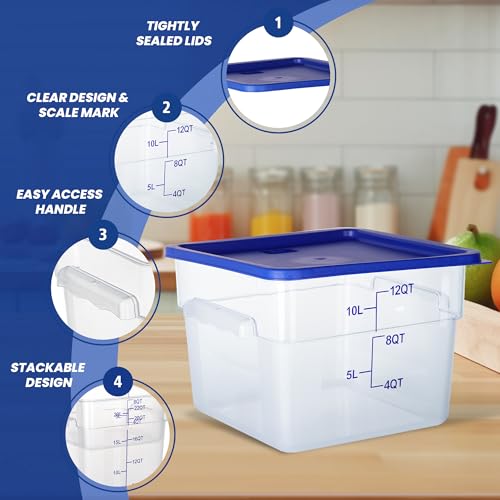 4 Pack 12 Quart Food Storage Containers with Lids, Polycarbonate Square Commercial Food Containers, NSF, Clear, New Version - color: 12Qt-New Version