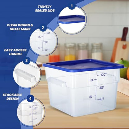 4 Pack 12 Quart Food Storage Containers with Lids, Polycarbonate Square Commercial Food Containers, NSF, Clear, New Version - color: 12Qt-New Version
